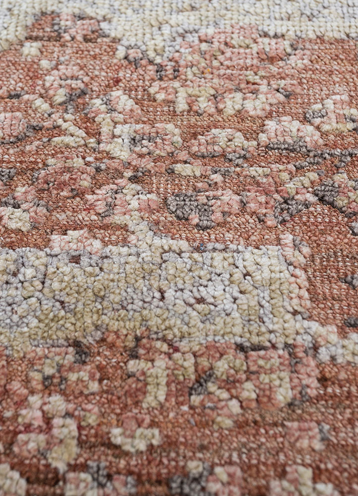 far east red and orange afghan wool and silk hand knotted Rug - CloseUp