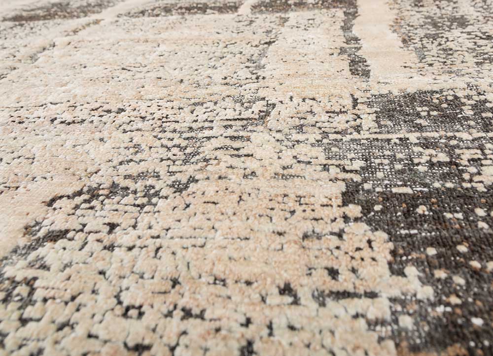 entropy beige and brown wool and silk hand knotted Rug - CloseUp