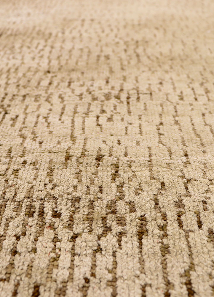 entropy beige and brown wool and silk hand knotted Rug - CloseUp