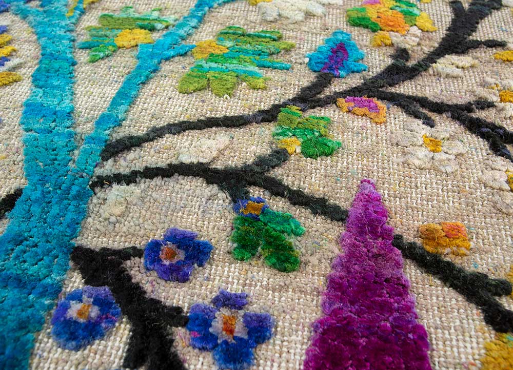 aurora ivory wool and silk hand knotted Rug - CloseUp