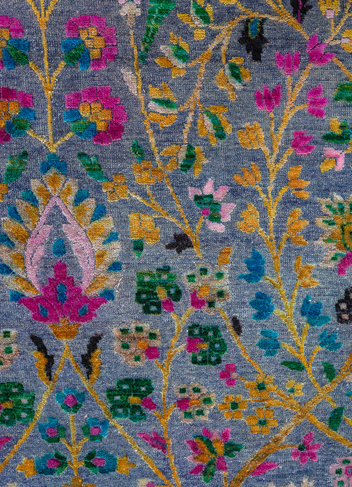aurora blue wool and silk hand knotted Rug - CloseUp