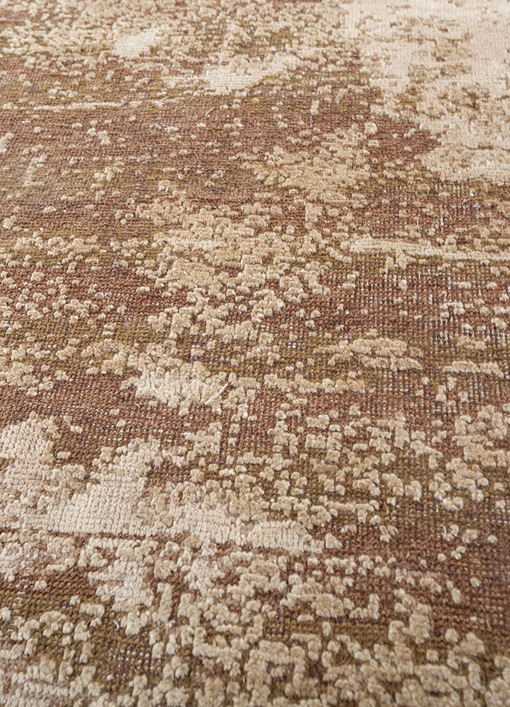 entropy beige and brown wool and silk hand knotted Rug - CloseUp