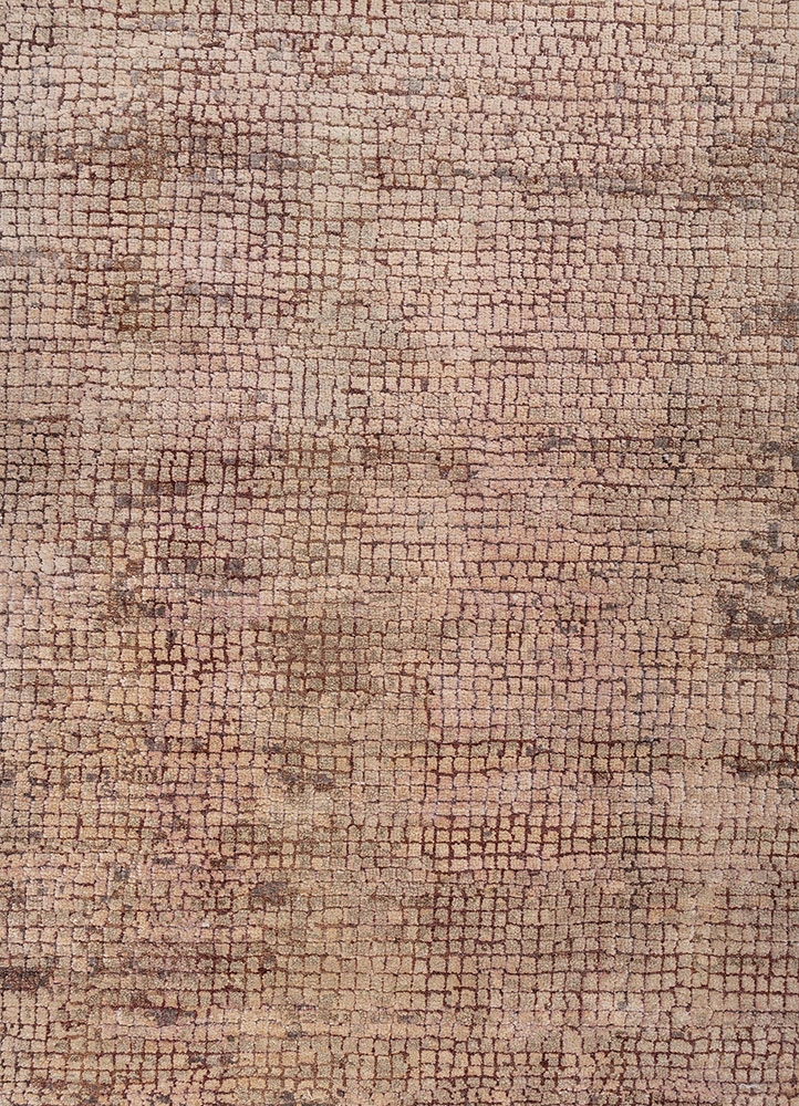 entropy red and orange wool and bamboo silk hand knotted Rug - CloseUp