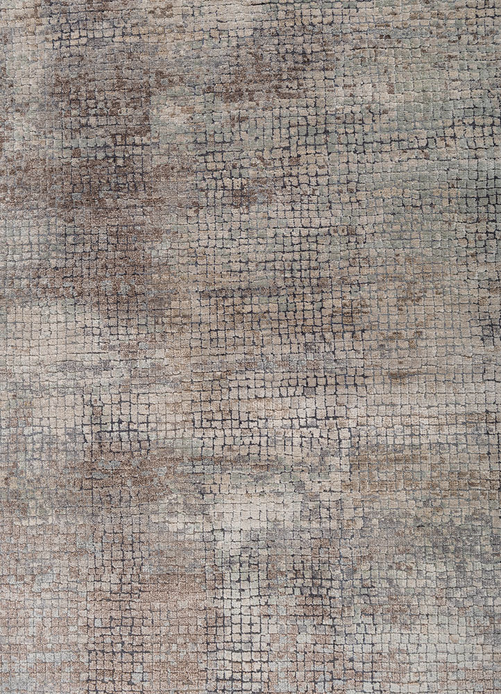 entropy grey and black wool and bamboo silk hand knotted Rug - CloseUp