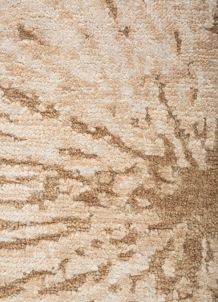 uvenuti beige and brown afghan wool and silk hand knotted Rug - CloseUp