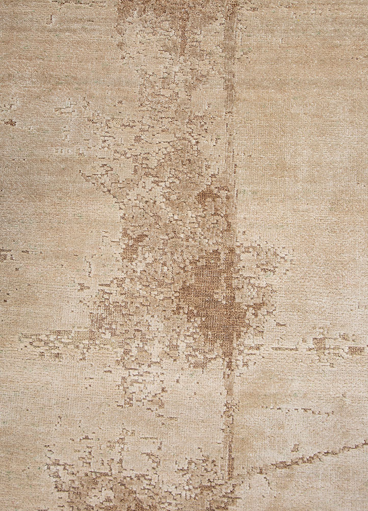 entropy beige and brown wool and silk hand knotted Rug - CloseUp