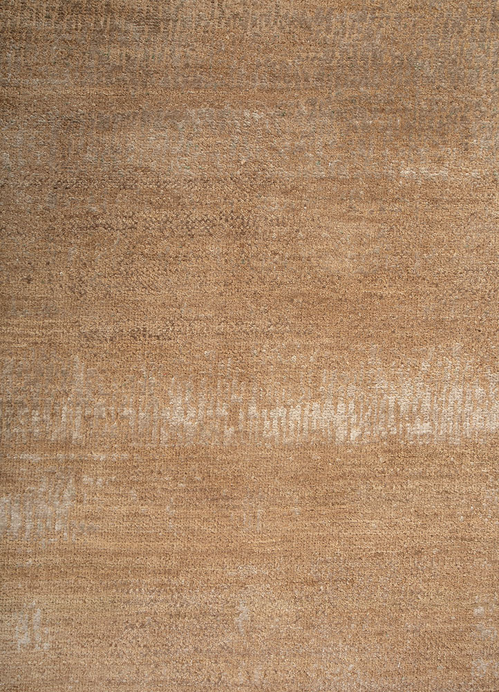 entropy beige and brown wool and silk hand knotted Rug - CloseUp
