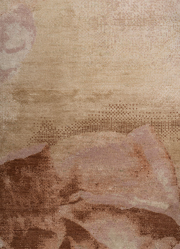 entropy ivory wool and silk hand knotted Rug - CloseUp