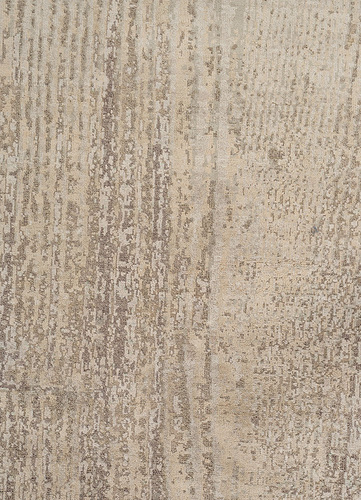 entropy beige and brown wool and silk hand knotted Rug - CloseUp