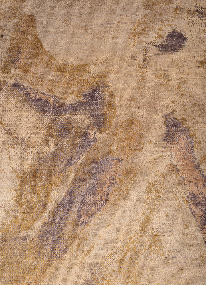 entropy beige and brown wool and silk hand knotted Rug - CloseUp