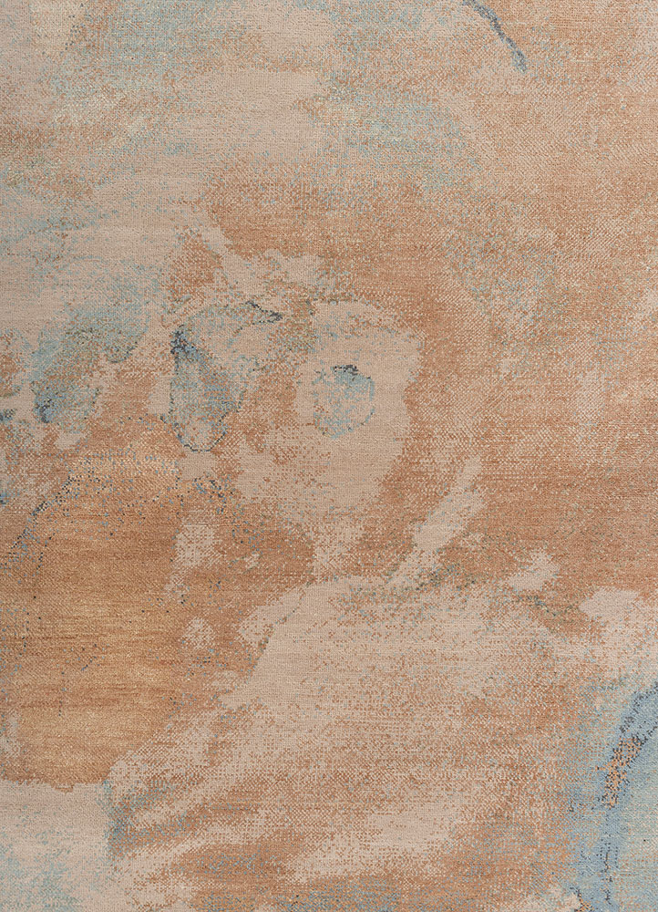 entropy beige and brown wool and silk hand knotted Rug - CloseUp