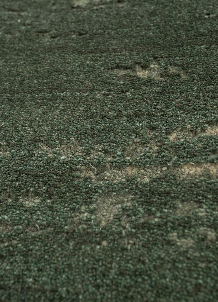 urban pause by kavi green wool hand knotted Rug - CloseUp