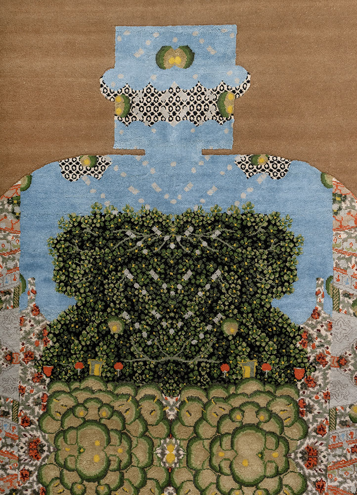 days beige and brown wool and silk hand knotted Rug - CloseUp