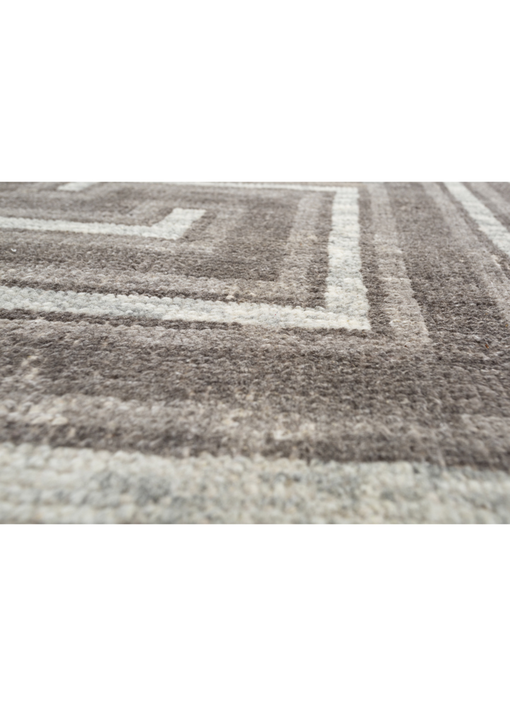 thyme beige and brown wool hand knotted Rug - CloseUp