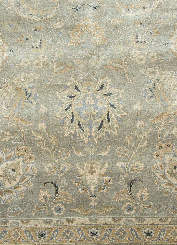 gulmarg blue silk hand knotted Rug - CloseUp