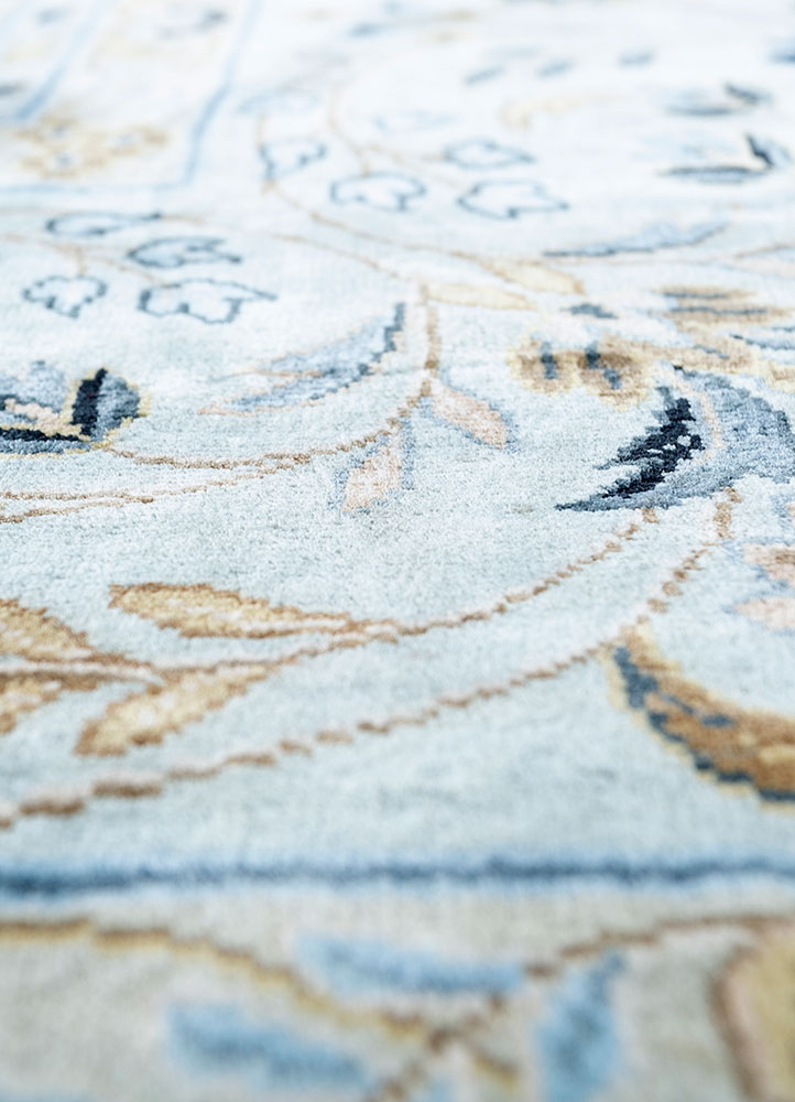 gulmarg blue silk hand knotted Rug - CloseUp