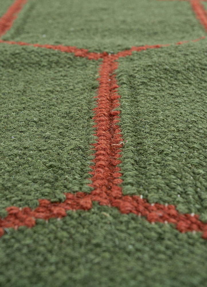 indusbar green wool flat weaves Rug - CloseUp