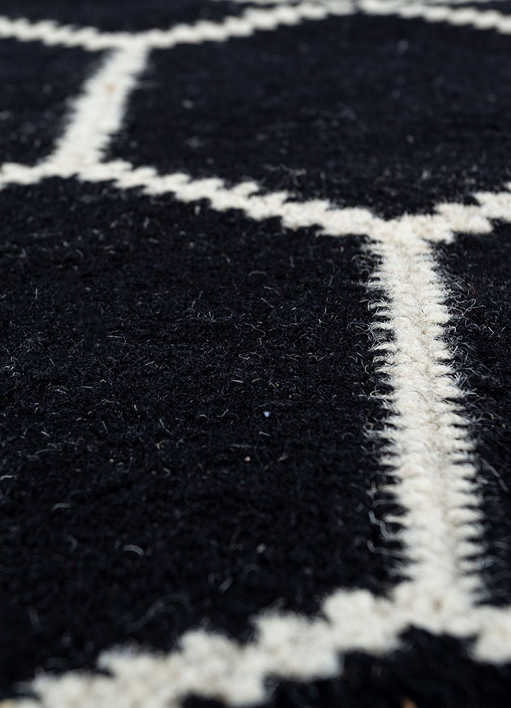 indusbar grey and black wool flat weaves Rug - CloseUp