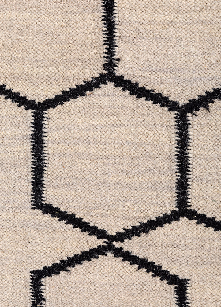 indusbar grey and black wool flat weaves Rug - CloseUp