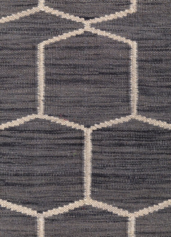 indusbar grey and black wool flat weaves Rug - CloseUp