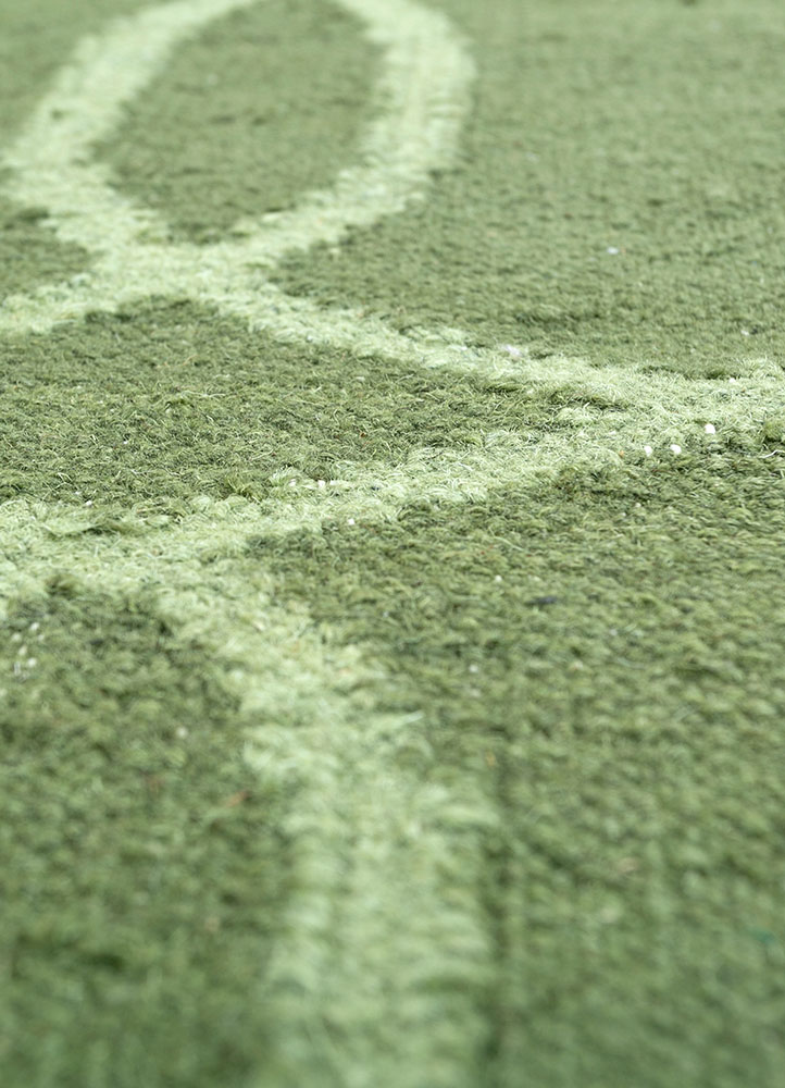 indusbar green wool flat weaves Rug - CloseUp