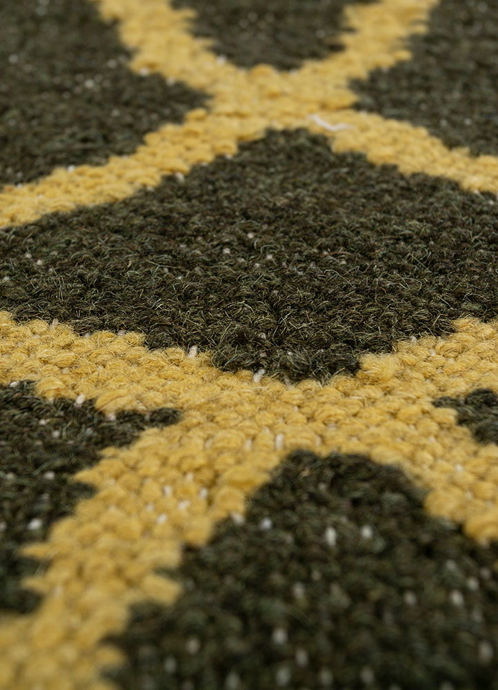 indusbar green wool flat weaves Rug - CloseUp