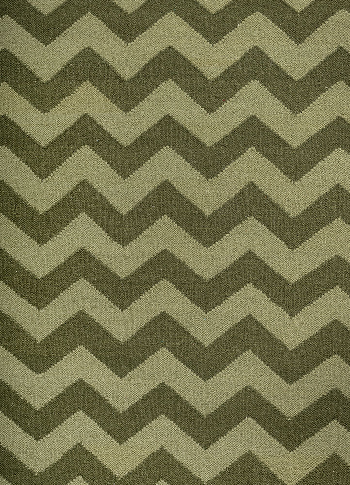 indusbar green wool flat weaves Rug - CloseUp