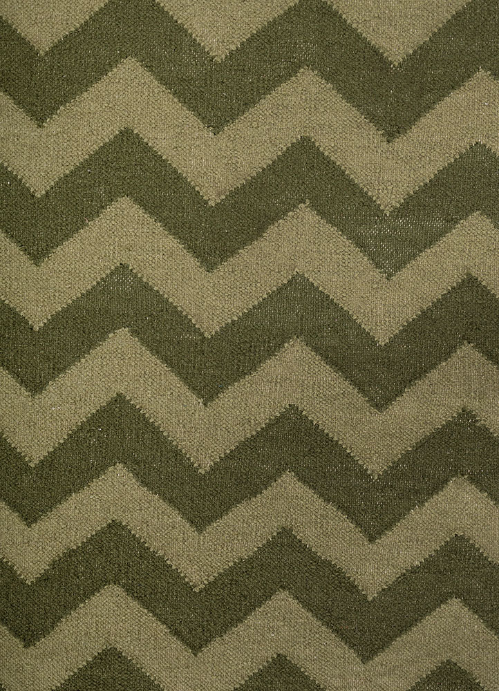 indusbar green wool flat weaves Rug - CloseUp