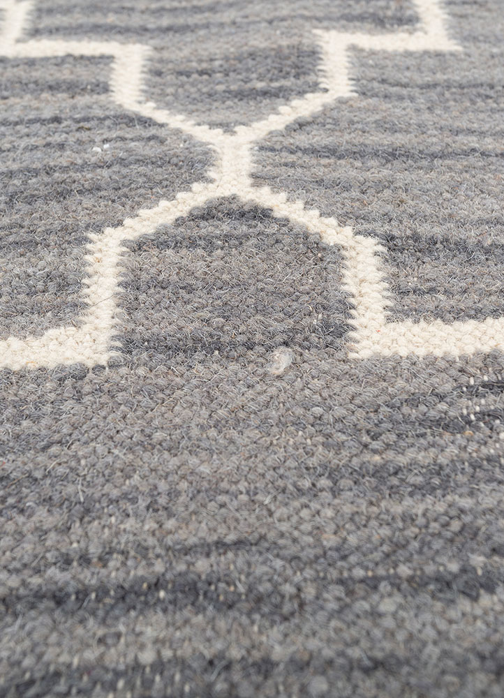 indusbar grey and black wool flat weaves Rug - CloseUp