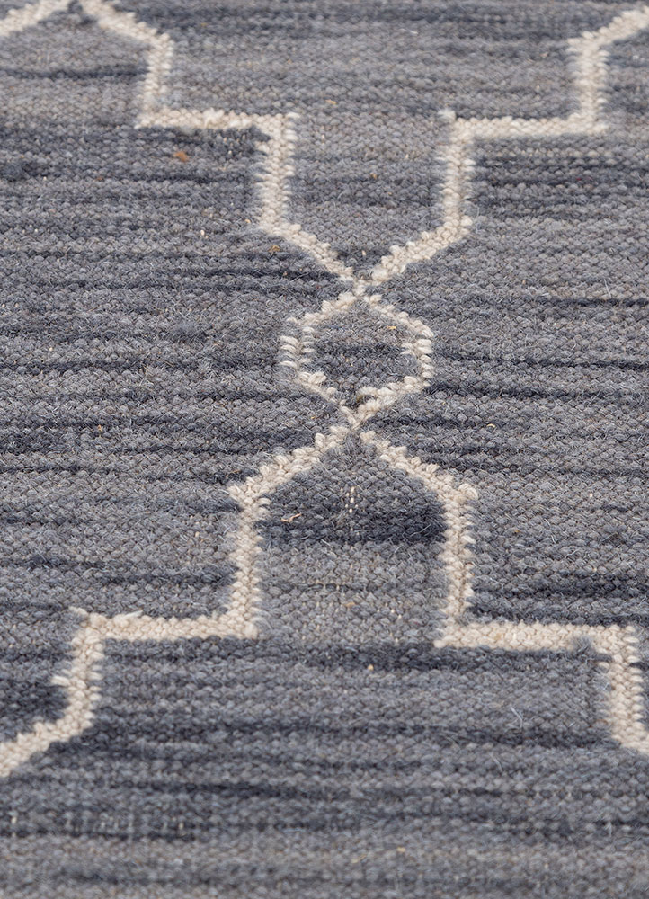 indusbar grey and black wool flat weaves Rug - CloseUp