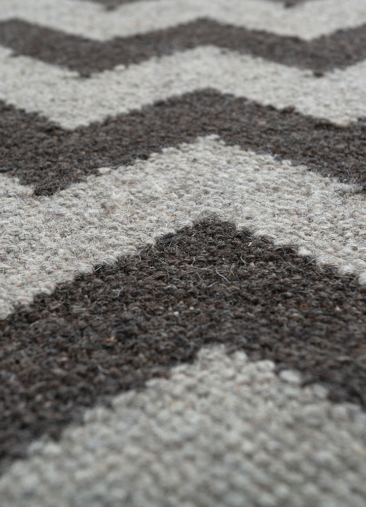 indusbar grey and black wool flat weaves Rug - CloseUp