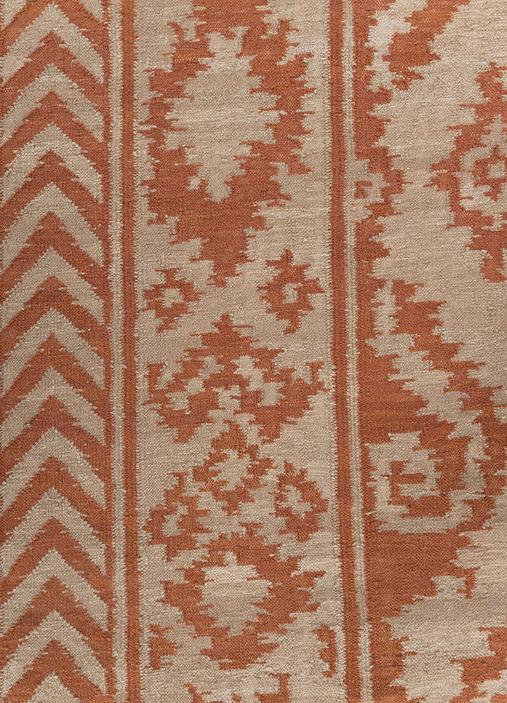 indusbar red and orange wool flat weaves Rug - CloseUp