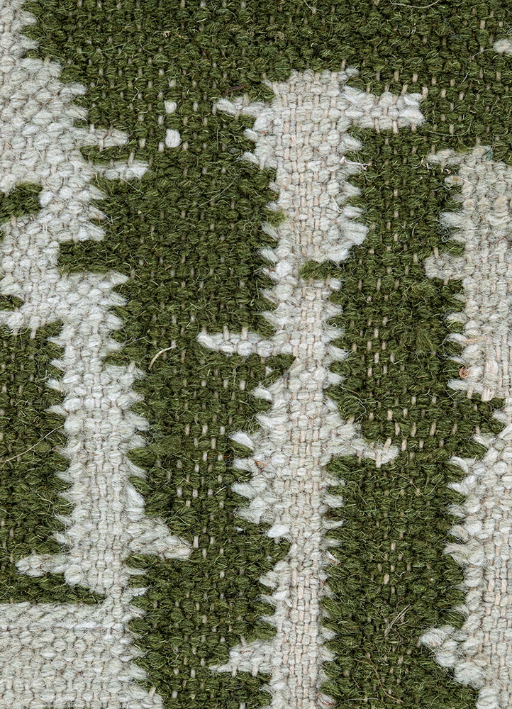indusbar green wool flat weaves Rug - CloseUp