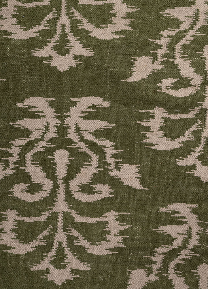 indusbar green wool flat weaves Rug - CloseUp