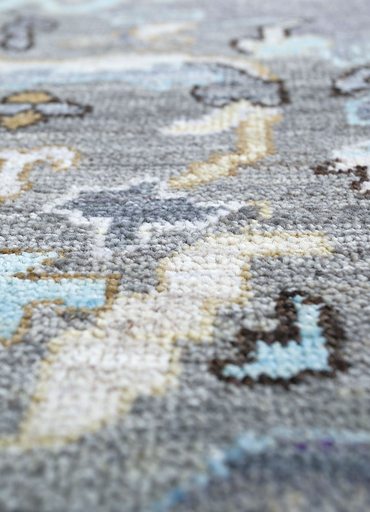 someplace in time grey and black afghan wool hand knotted Rug - CloseUp