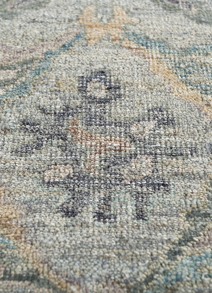 someplace in time blue afghan wool hand knotted Rug - CloseUp