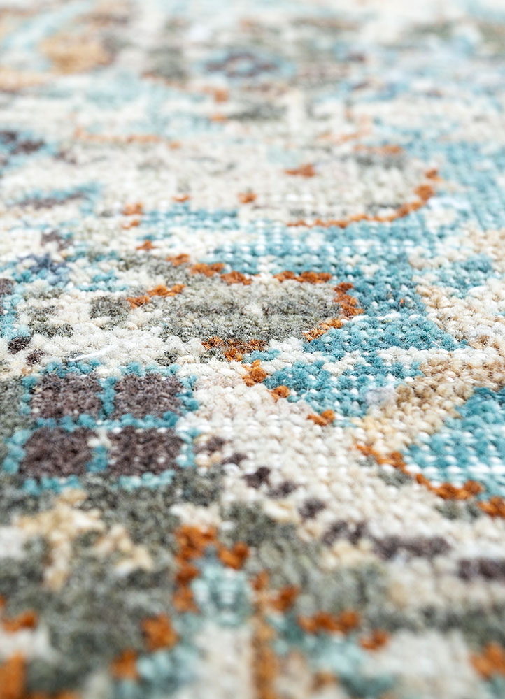 someplace in time ivory afghan wool hand knotted Rug - CloseUp