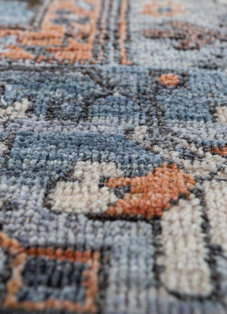 thyme blue afghan wool hand knotted Rug - CloseUp