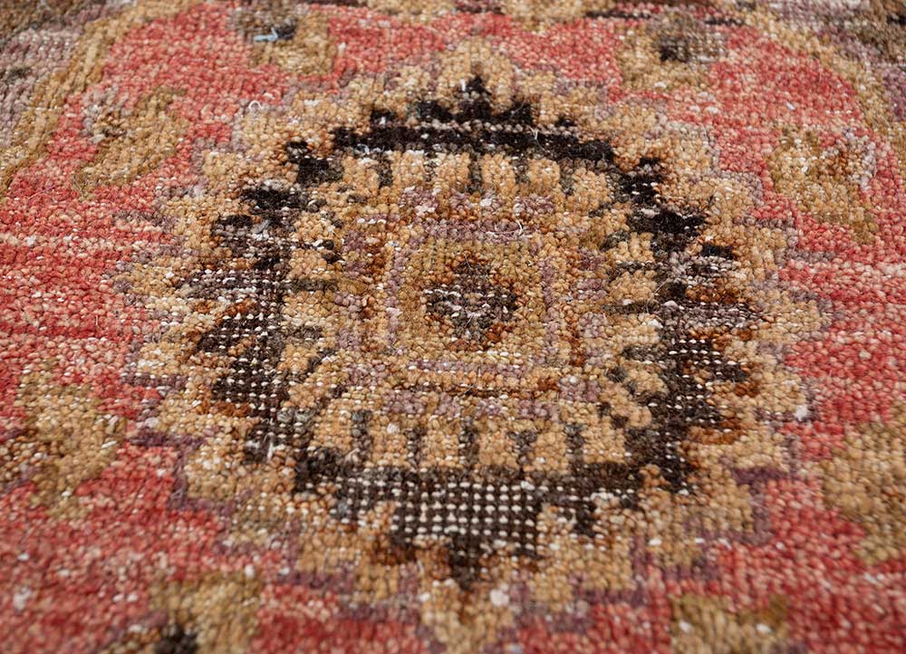 someplace in time red and orange afghan wool hand knotted Rug - CloseUp