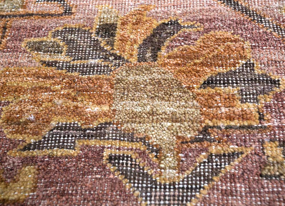 someplace in time pink and purple afghan wool hand knotted Rug - CloseUp