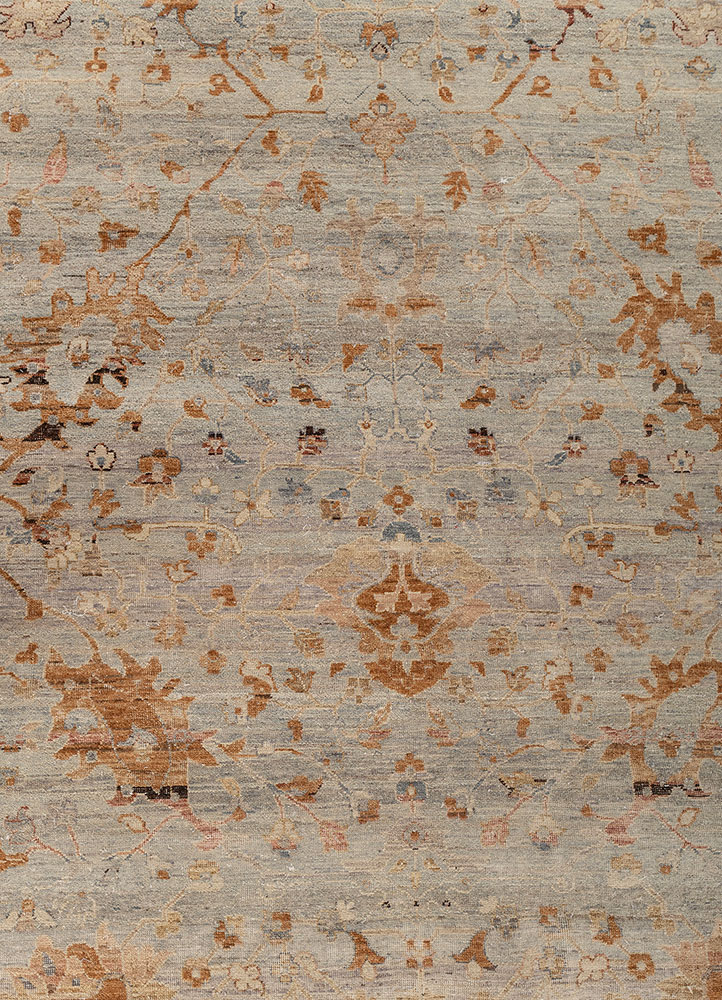 someplace in time blue wool hand knotted Rug - CloseUp