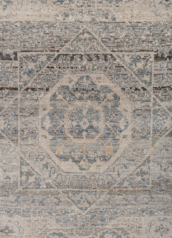someplace in time ivory afghan wool hand knotted Rug - CloseUp