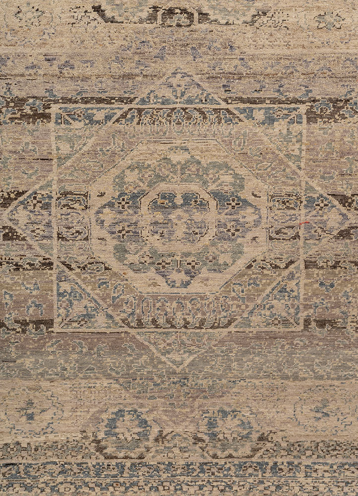 someplace in time ivory afghan wool hand knotted Rug - CloseUp
