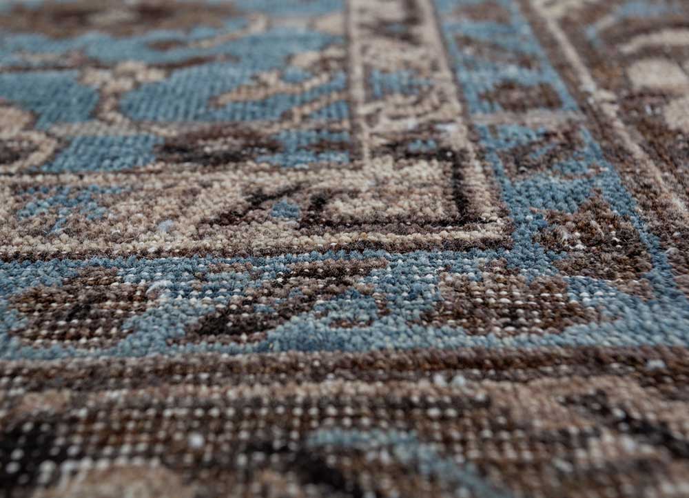 someplace in time blue afghan wool hand knotted Rug - CloseUp