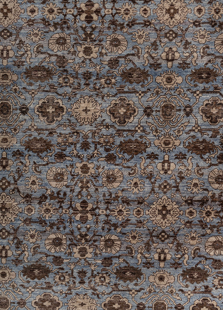 someplace in time blue afghan wool hand knotted Rug - CloseUp
