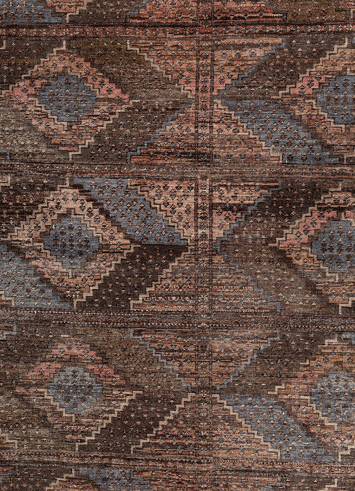 someplace in time red and orange afghan wool hand knotted Rug - CloseUp