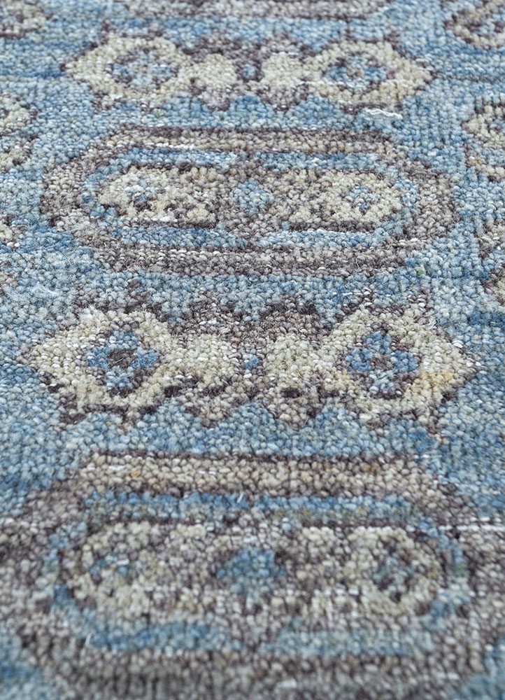 viscaya blue afghan wool hand knotted Rug - CloseUp