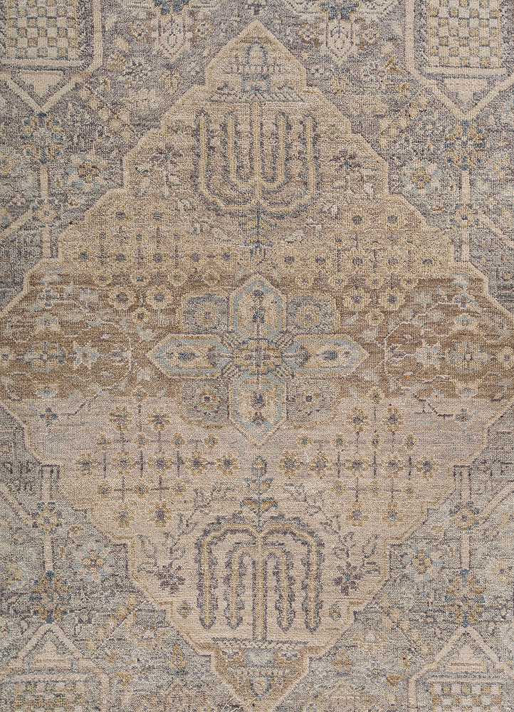 someplace in time blue afghan wool hand knotted Rug - CloseUp