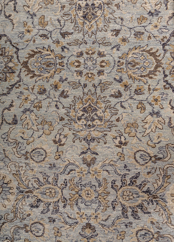 someplace in time blue afghan wool hand knotted Rug - CloseUp