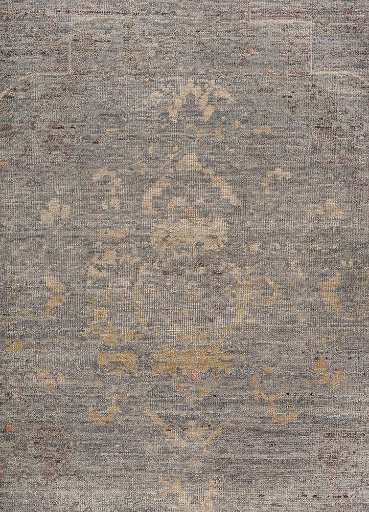 someplace in time grey and black afghan wool hand knotted Rug - CloseUp